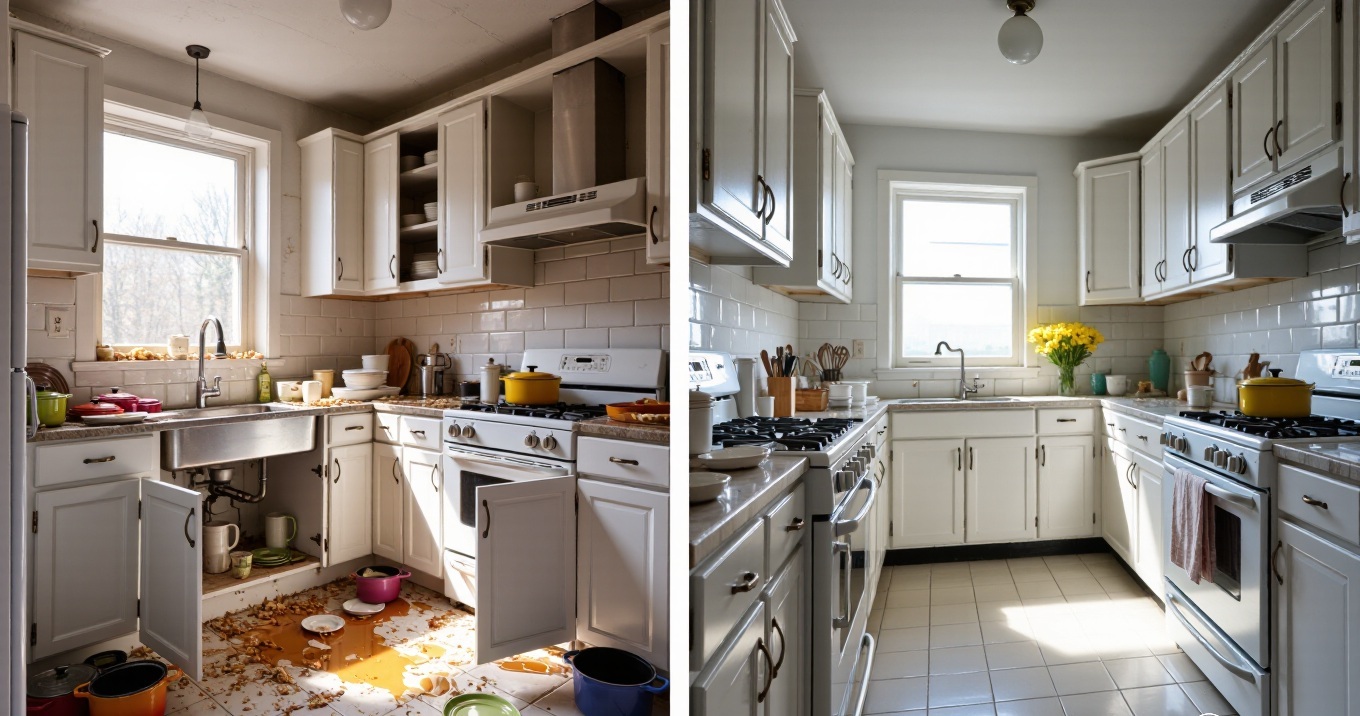 Before and after kitchen cleaning