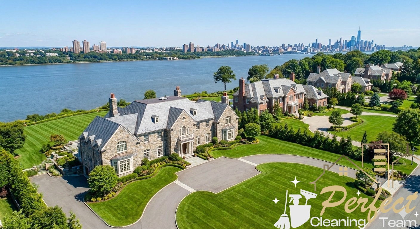 Luxury homes in Alpine NJ with Hudson River views requiring professional cleaning services